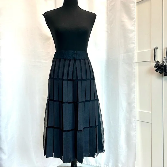 Akris navy blue Mesh-Patchwork Wrap midi Skirt Sz 8